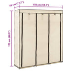 Armario con compartimentos y varillas tela crema 150x45x175 cm