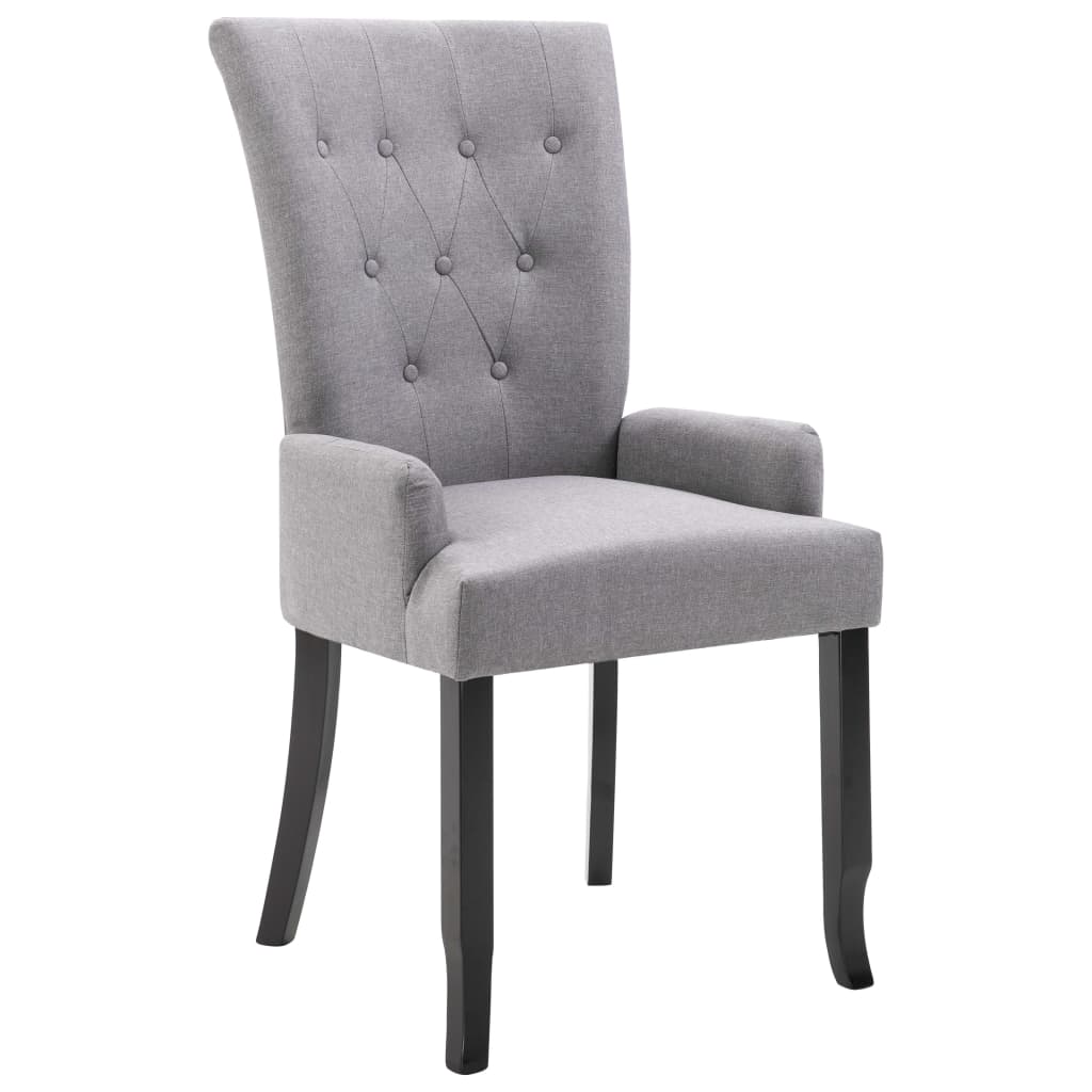 Silla de comedor con reposabrazos de tela gris claro