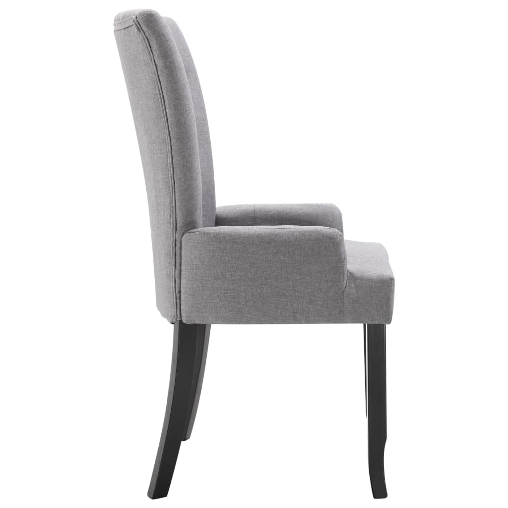 Silla de comedor con reposabrazos de tela gris claro
