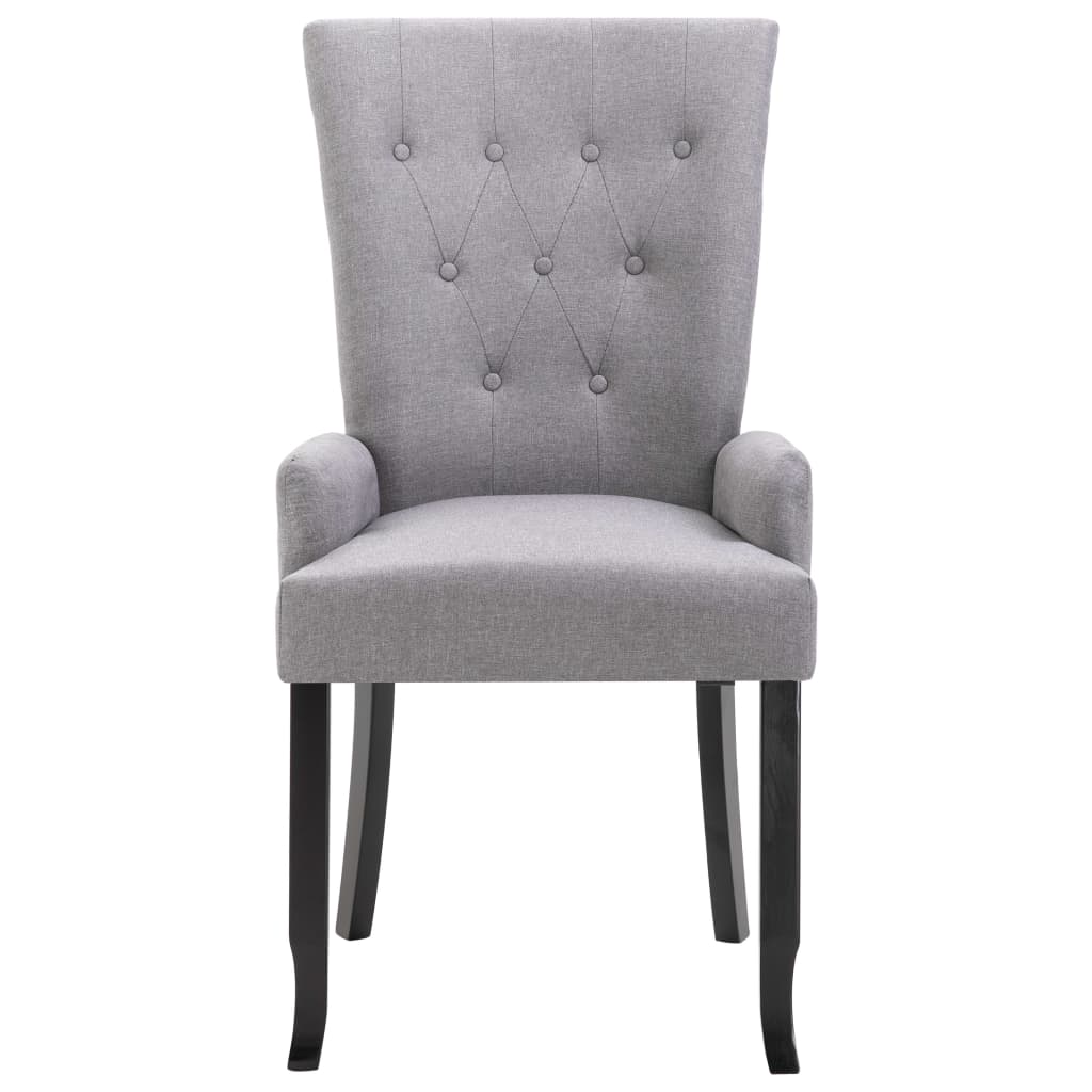 Silla de comedor con reposabrazos de tela gris claro