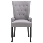 Silla de comedor con reposabrazos de tela gris claro