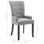 Silla de comedor con reposabrazos de tela gris claro