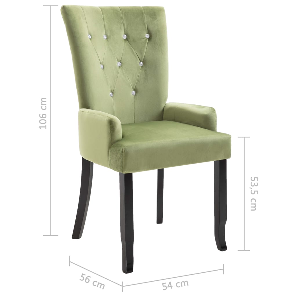 Silla de comedor con reposabrazos terciopelo verde claro