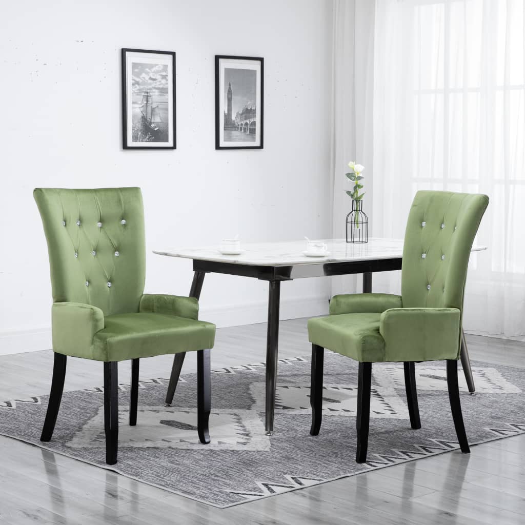 Silla de comedor con reposabrazos terciopelo verde claro