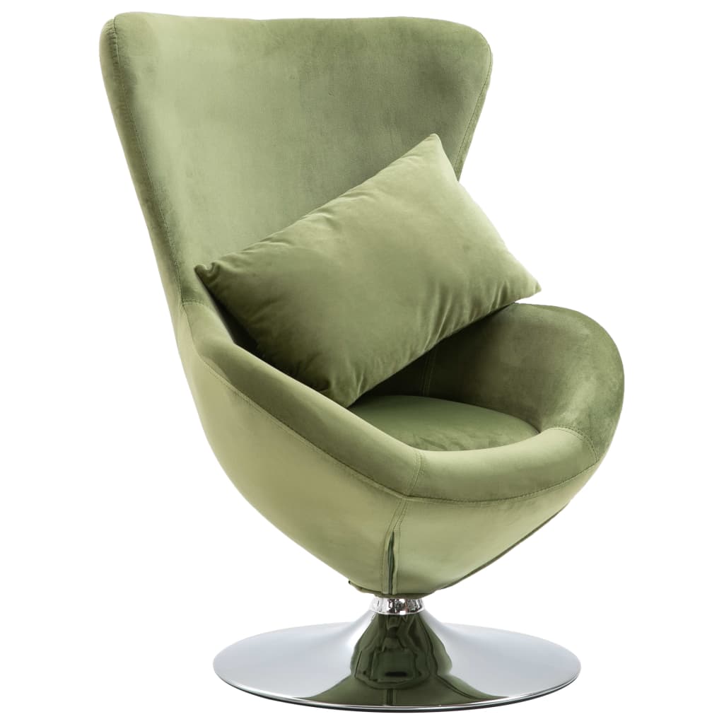 Sillón giratorio con forma de huevo con cojín de terciopelo verde claro