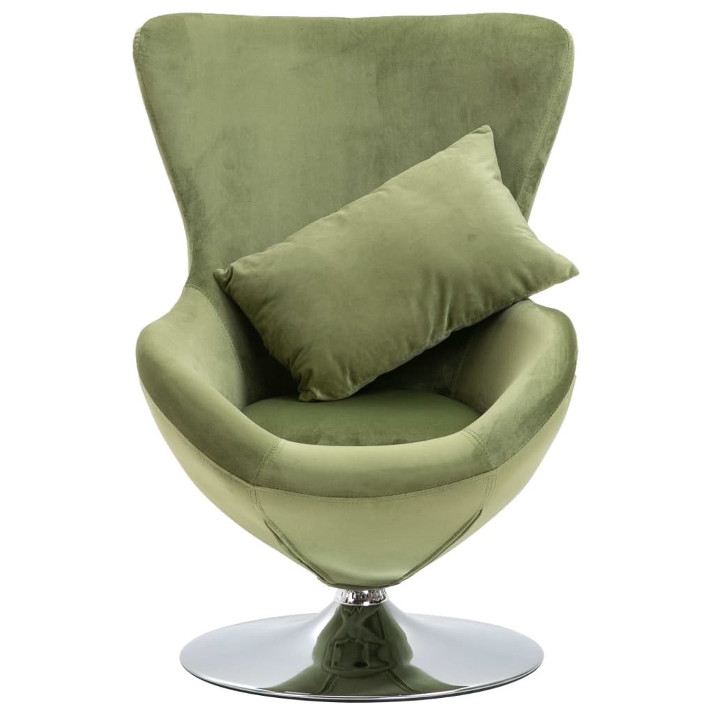 Sillón giratorio con forma de huevo con cojín de terciopelo verde claro