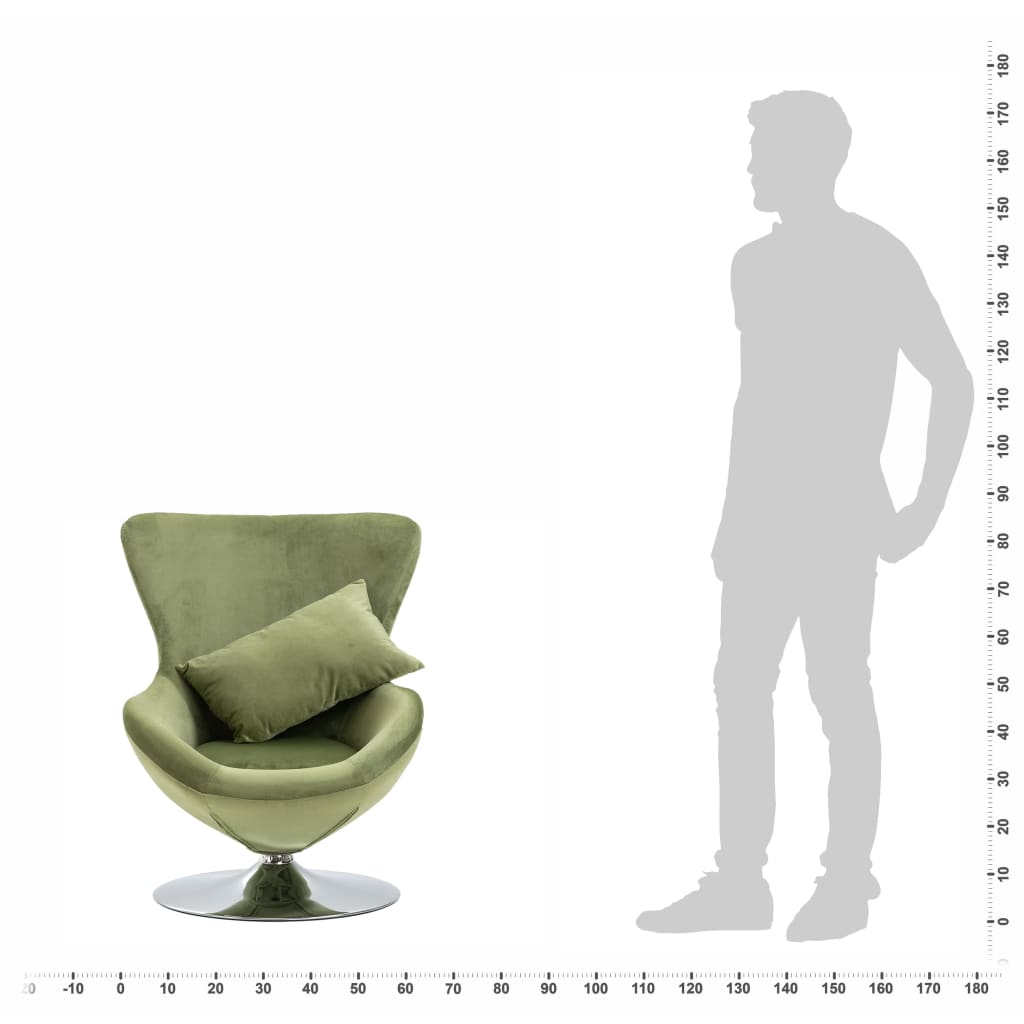 Sillón giratorio con forma de huevo con cojín de terciopelo verde claro