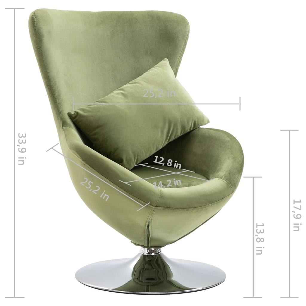 Sillón giratorio con forma de huevo con cojín de terciopelo verde claro