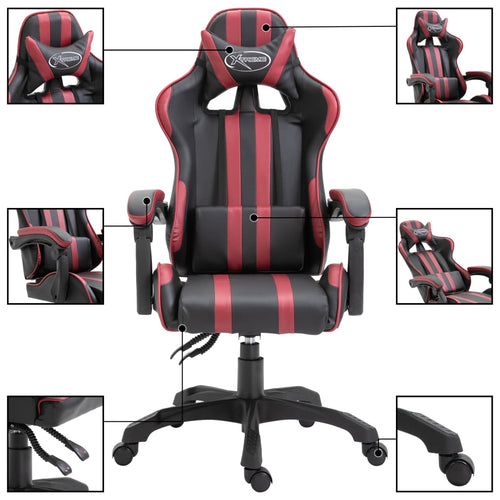 Cadeira gaming em pele sintética cor bordeaux