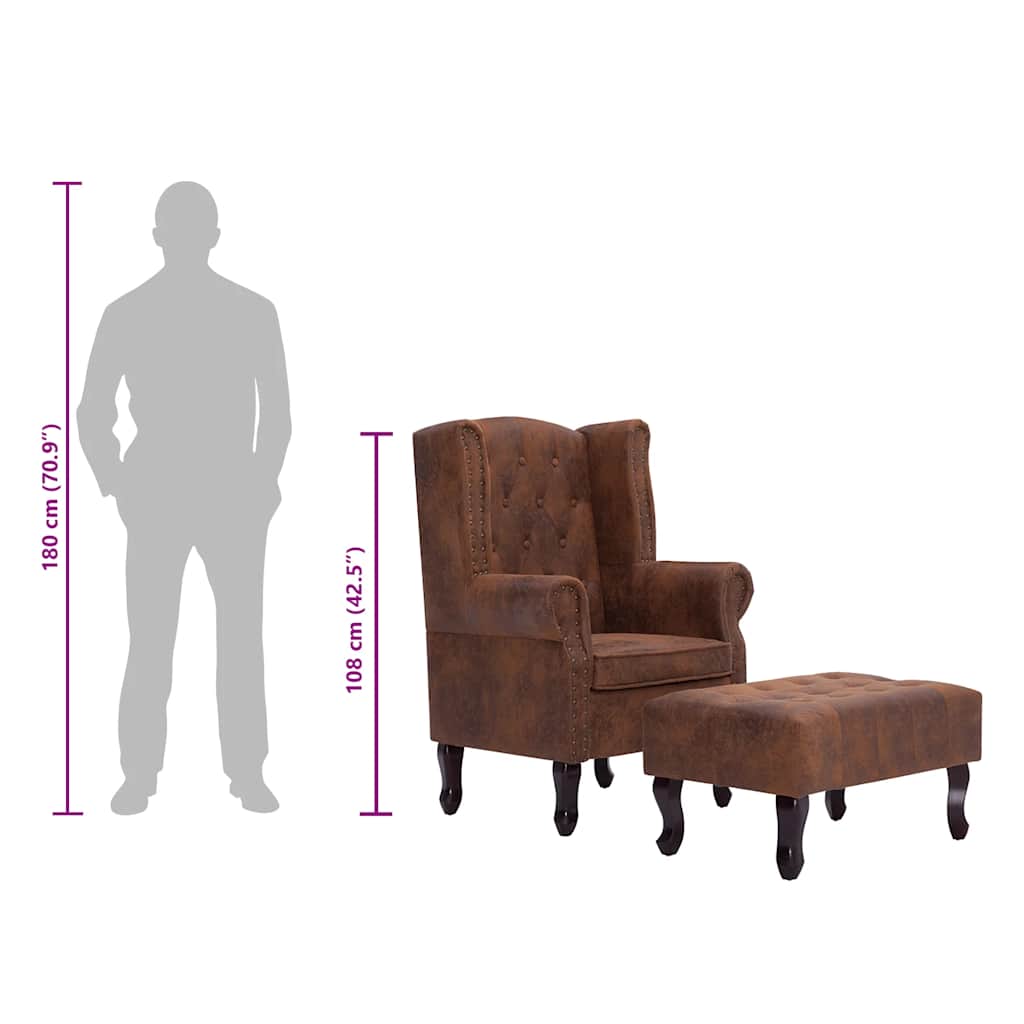 Sillón Chesterfield y reposapiés cuero ante artificial marrón
