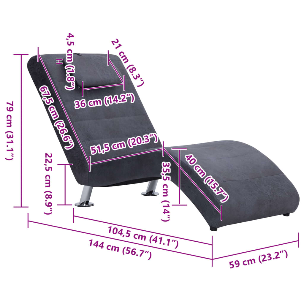 Diván con almohada de piel de ante artificial gris