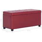 Otomana de almacenaje cuero sintético color vino tinto 87,5 cm