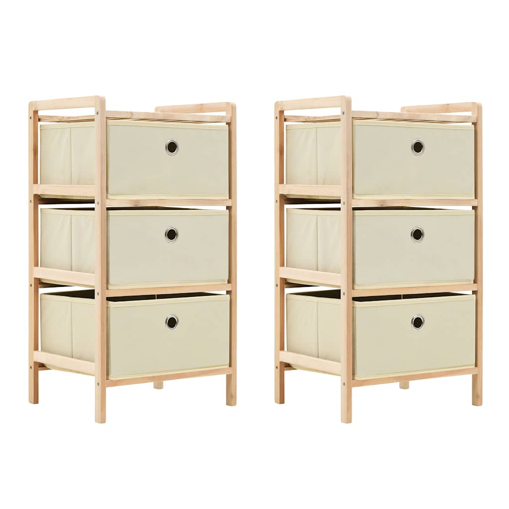 Estantería de almacenaje 3 cestas de tela madera de cedro beige