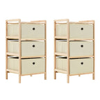 Estantería de almacenaje 3 cestas de tela madera de cedro beige