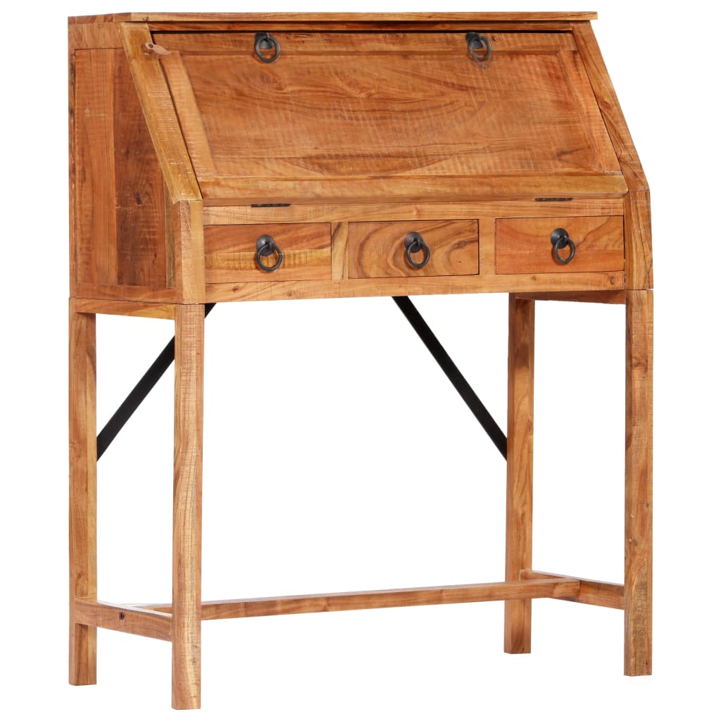 Escritorio de madera maciza de acacia 90x40x107 cm