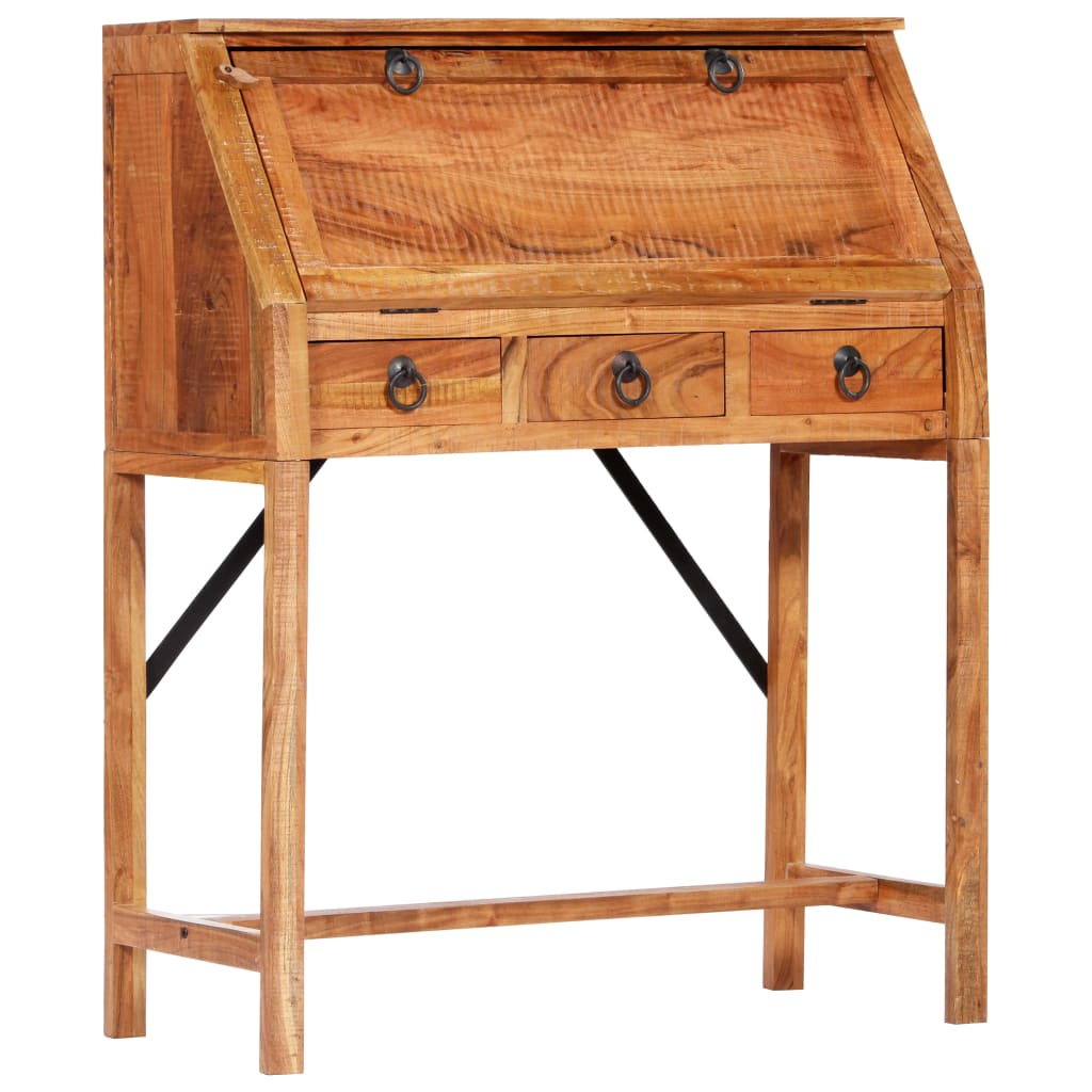 Escritorio de madera maciza de acacia 90x40x107 cm