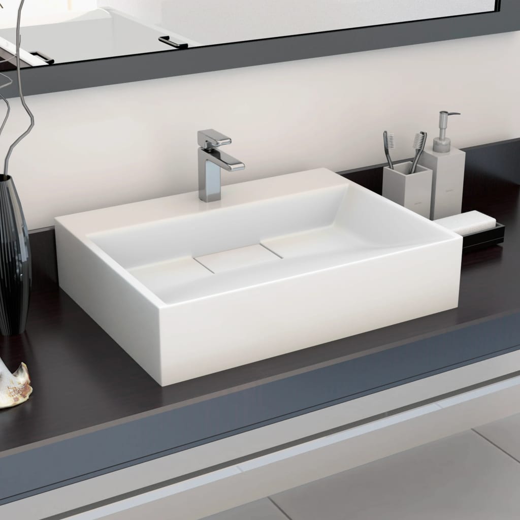 Lavabo 100x46x11 cm resina mineral/mármol blanco