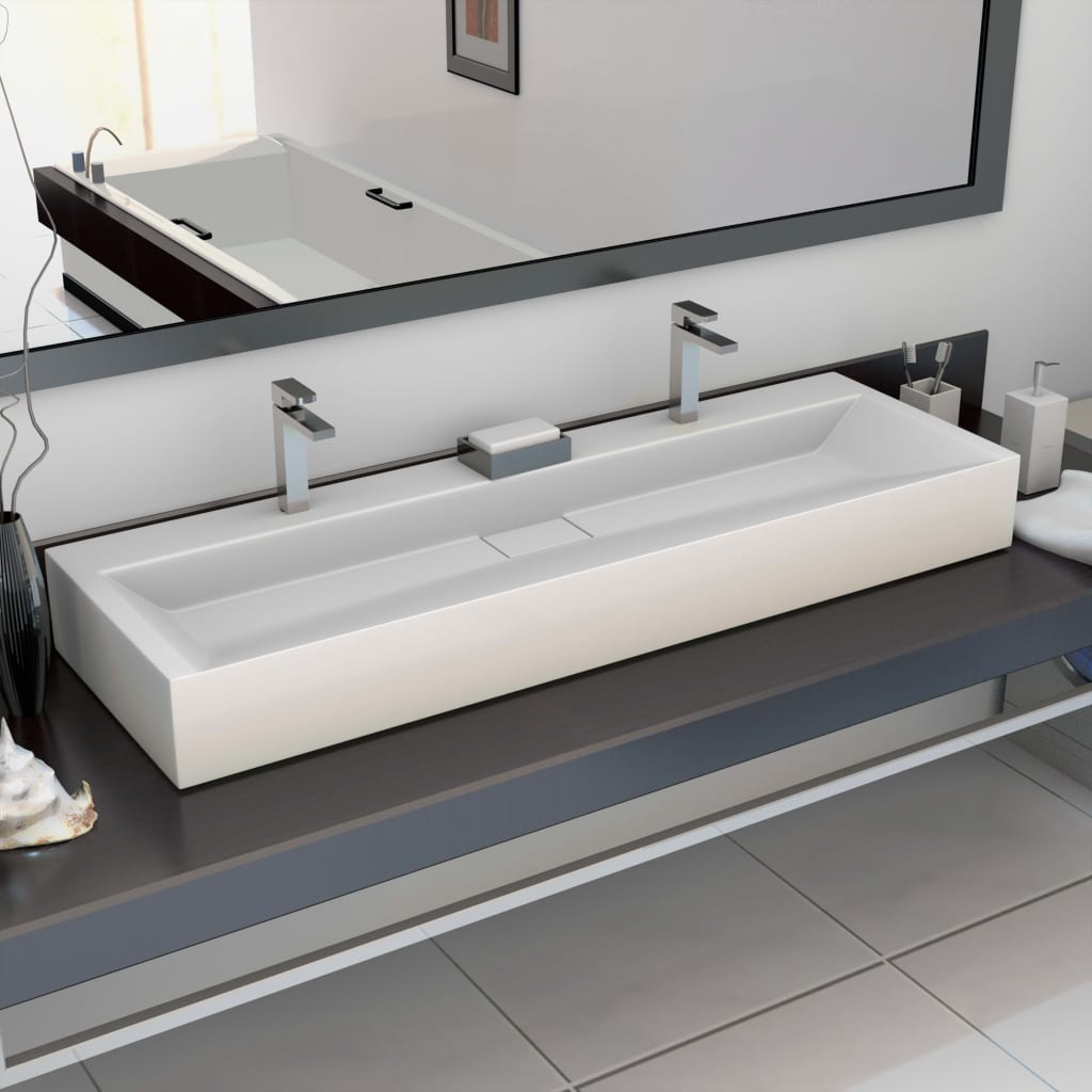 Lavabo 100x46x11 cm resina mineral/mármol blanco