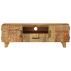 Mueble de TV tallado a mano madera maciza reciclada 120x30x40cm