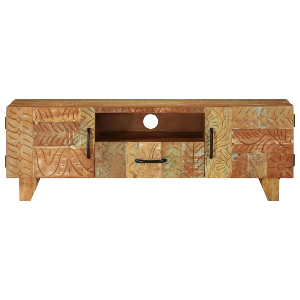 Mueble de TV tallado a mano madera maciza reciclada 120x30x40cm