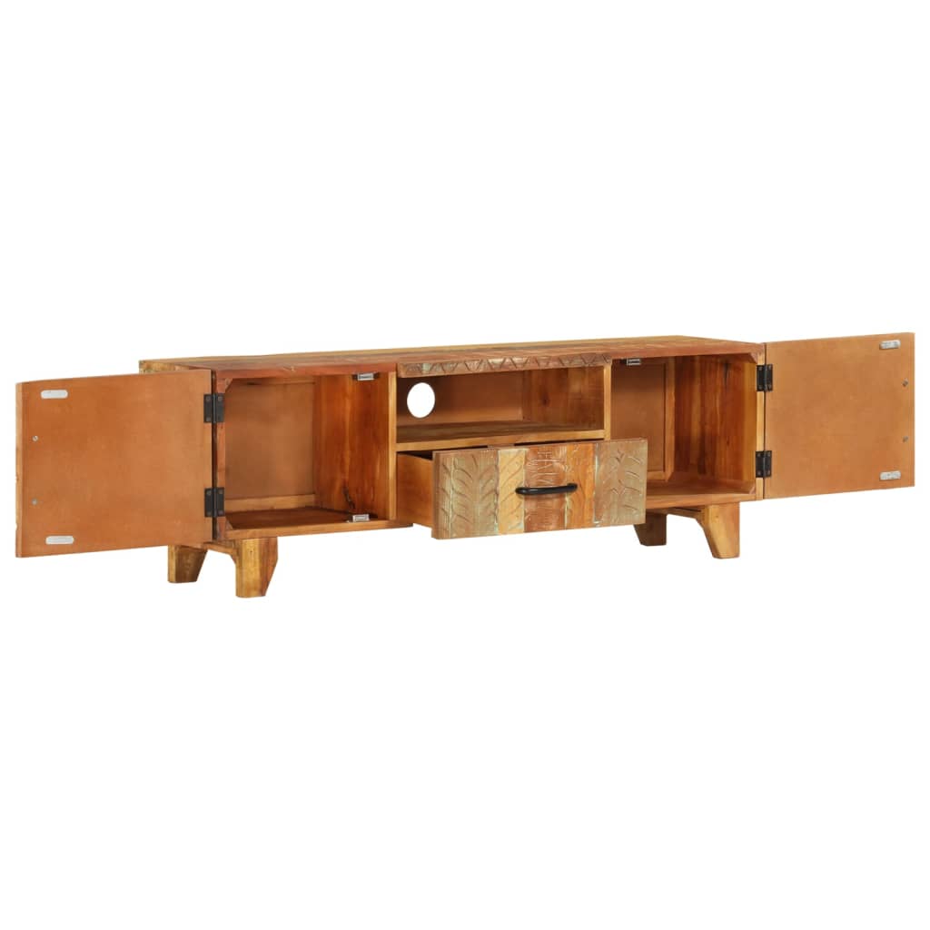 Mueble de TV tallado a mano madera maciza reciclada 120x30x40cm