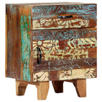 Mesita de noche tallada a mano madera reciclada 40x30x50 cm