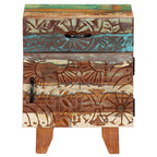 Mesita de noche tallada a mano madera reciclada 40x30x50 cm