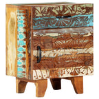Mesita de noche tallada a mano madera reciclada 40x30x50 cm