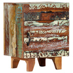 Mesita de noche tallada a mano madera reciclada 40x30x50 cm