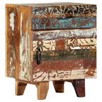 Mesita de noche tallada a mano madera reciclada 40x30x50 cm