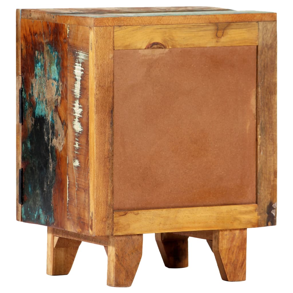 Mesita de noche tallada a mano madera reciclada 40x30x50 cm