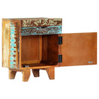 Mesita de noche tallada a mano madera reciclada 40x30x50 cm