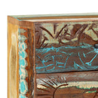 Mesita de noche tallada a mano madera reciclada 40x30x50 cm