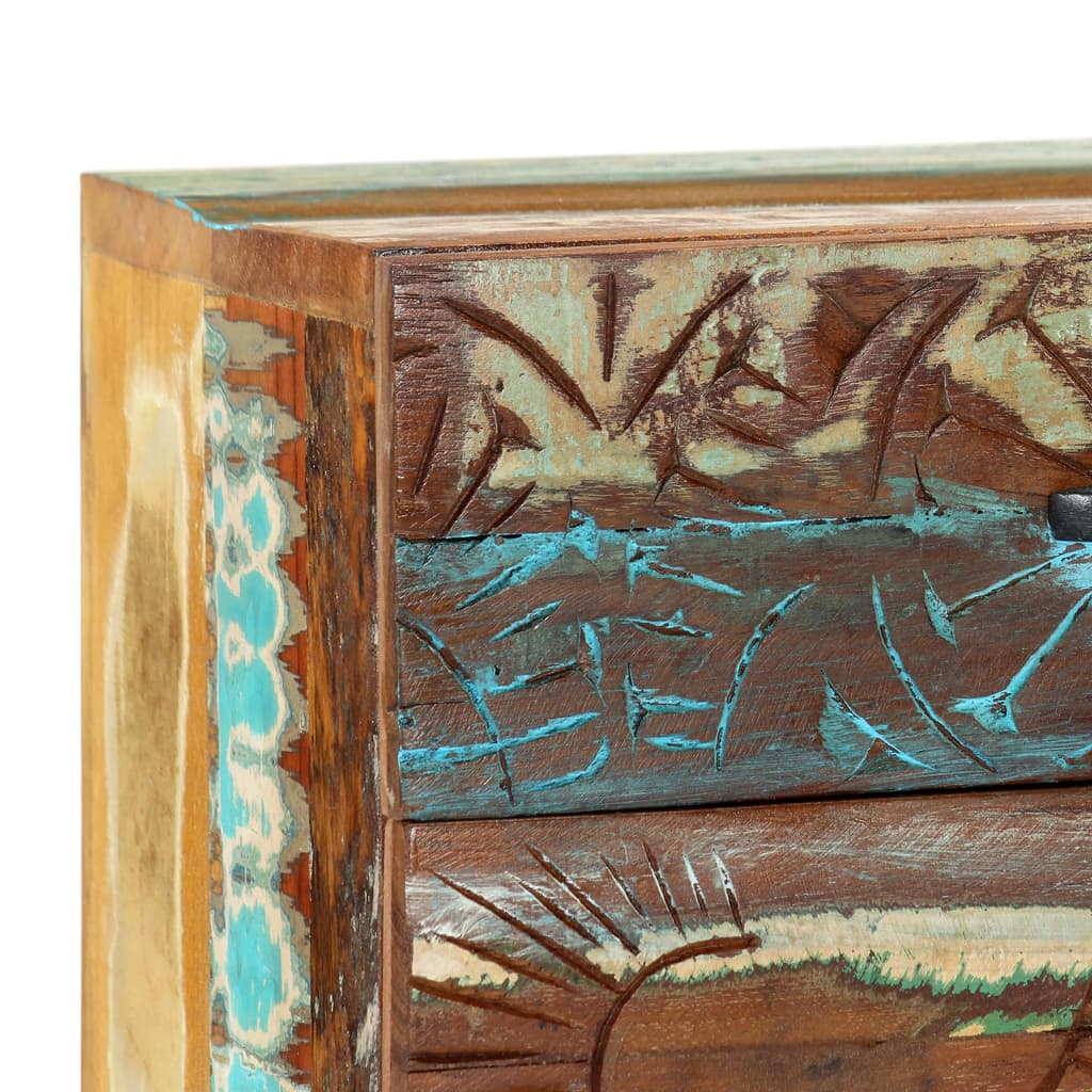 Mesita de noche tallada a mano madera reciclada 40x30x50 cm