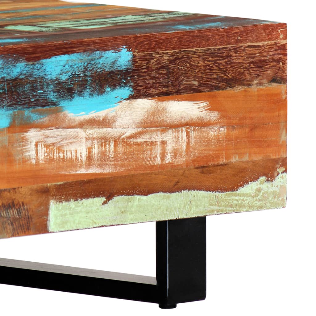 Mesa de centro madera maciza reciclada y acero 120x50x30 cm