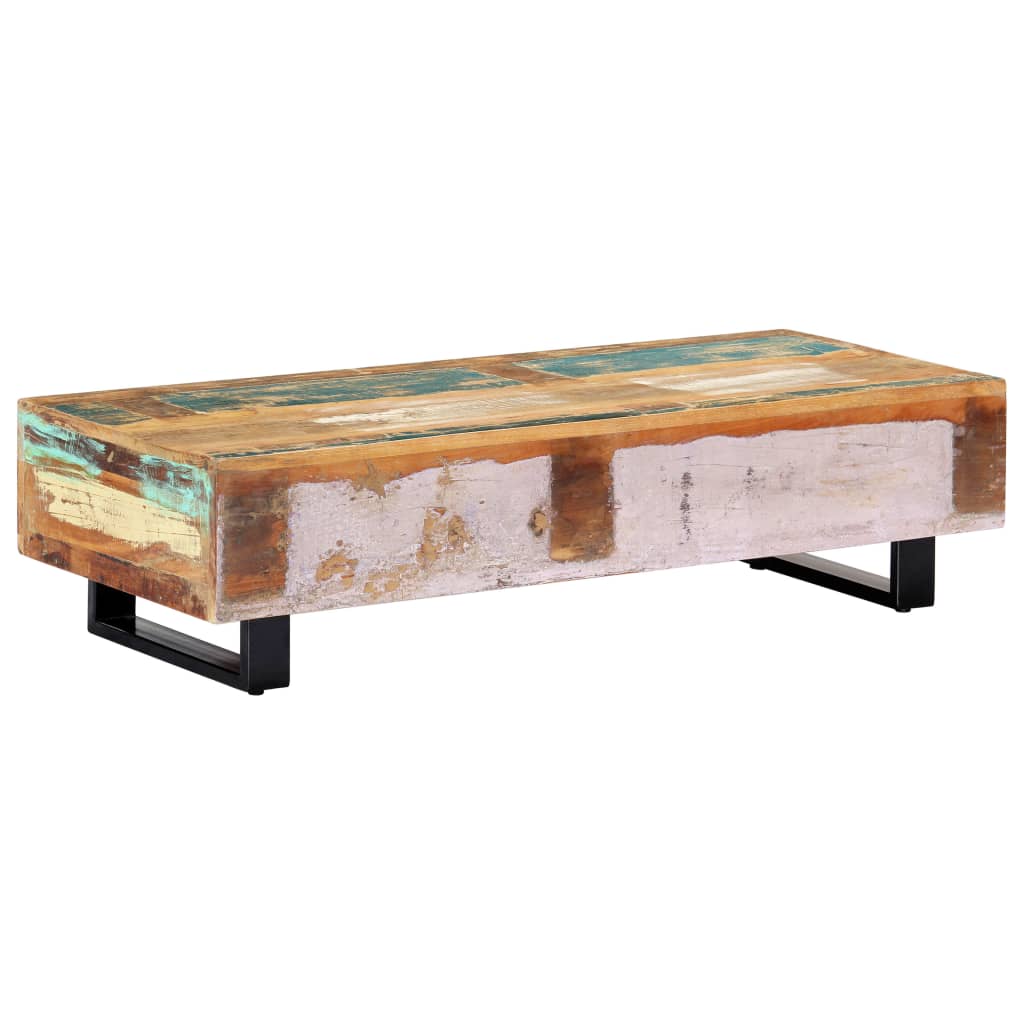 Mesa de centro madera maciza reciclada y acero 120x50x30 cm