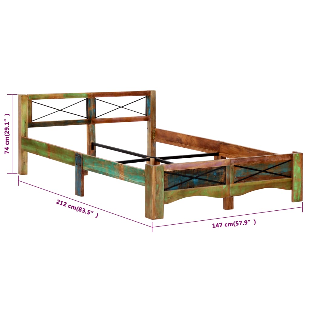 Estructura de cama de madera maciza reciclada 140x200 cm
