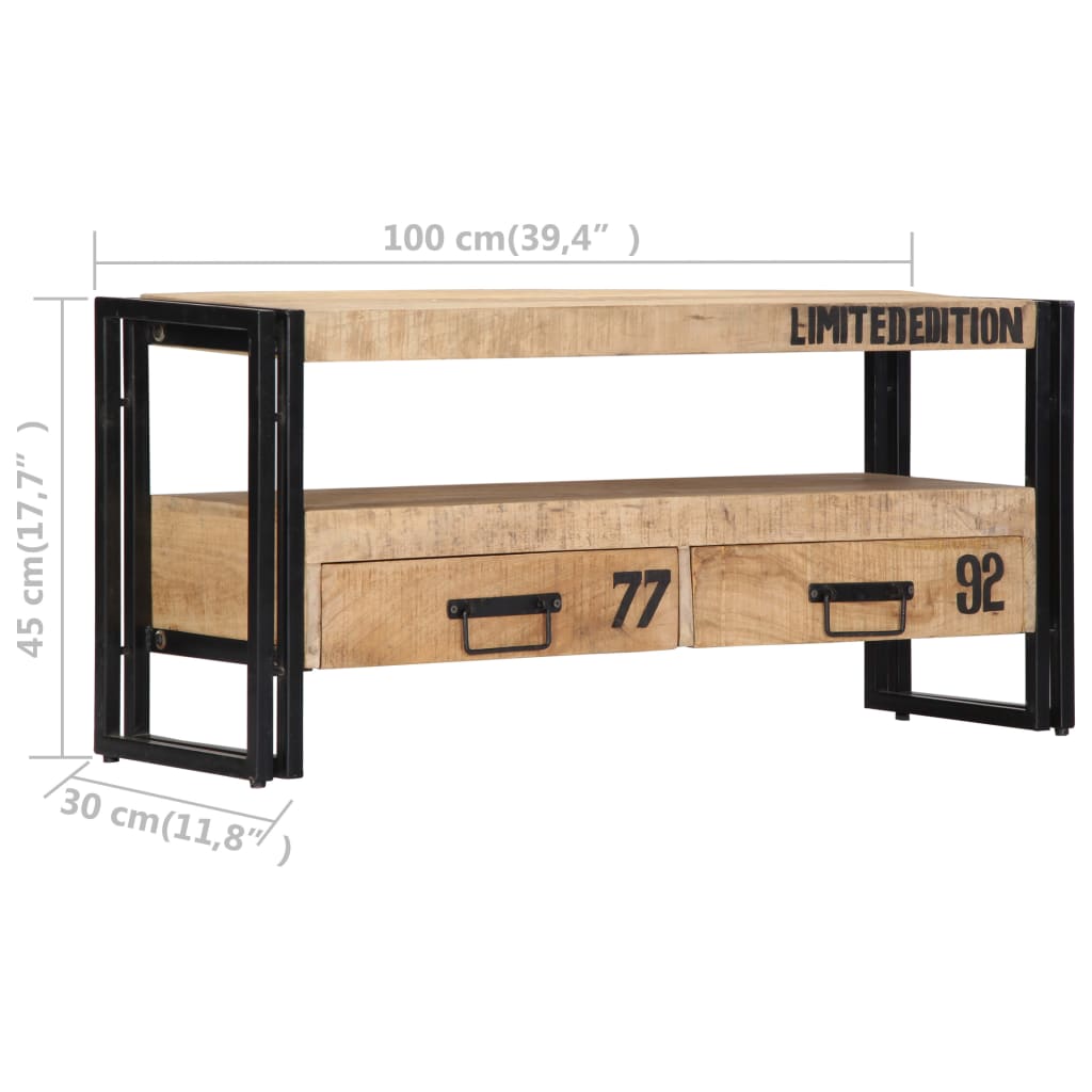 Mueble de TV de madera maciza de mango 100x30x45 cm