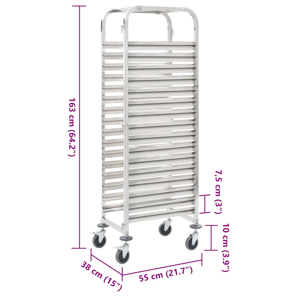 Carrito de cocina 16 bandejas acero inoxidable 38x55x163 cm