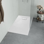 Plato de ducha de jardín WPC acero inoxidable gris 110x62 cm