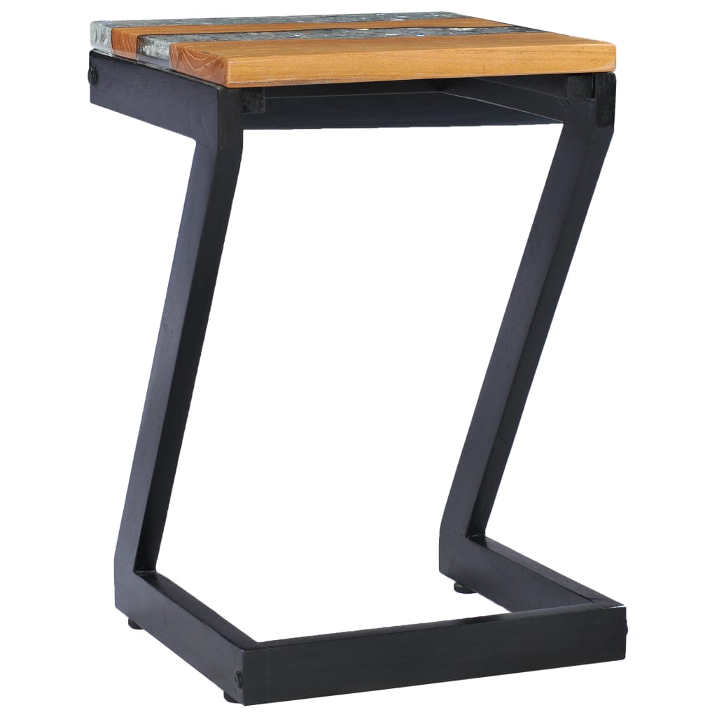 Mesa de centro madera maciza de teca y poliresina 30x30x50 cm
