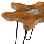 Mesa de centro de madera maciza de teca y polirresina 70x45 cm