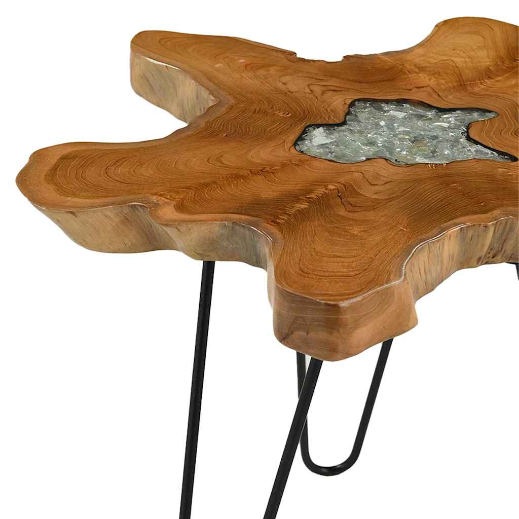 Mesa de centro de madera maciza de teca y polirresina 70x45 cm