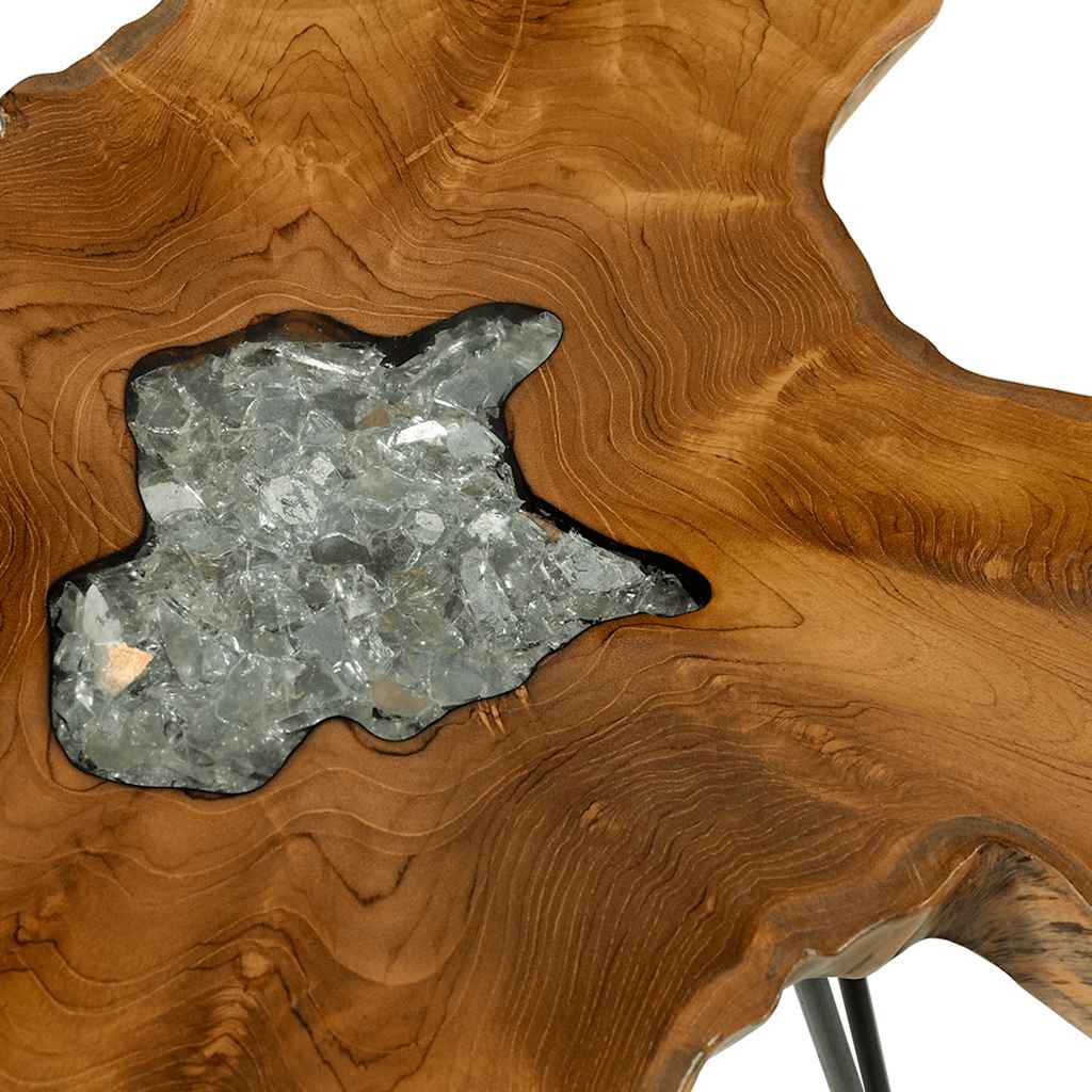 Mesa de centro de madera maciza de teca y polirresina 70x45 cm