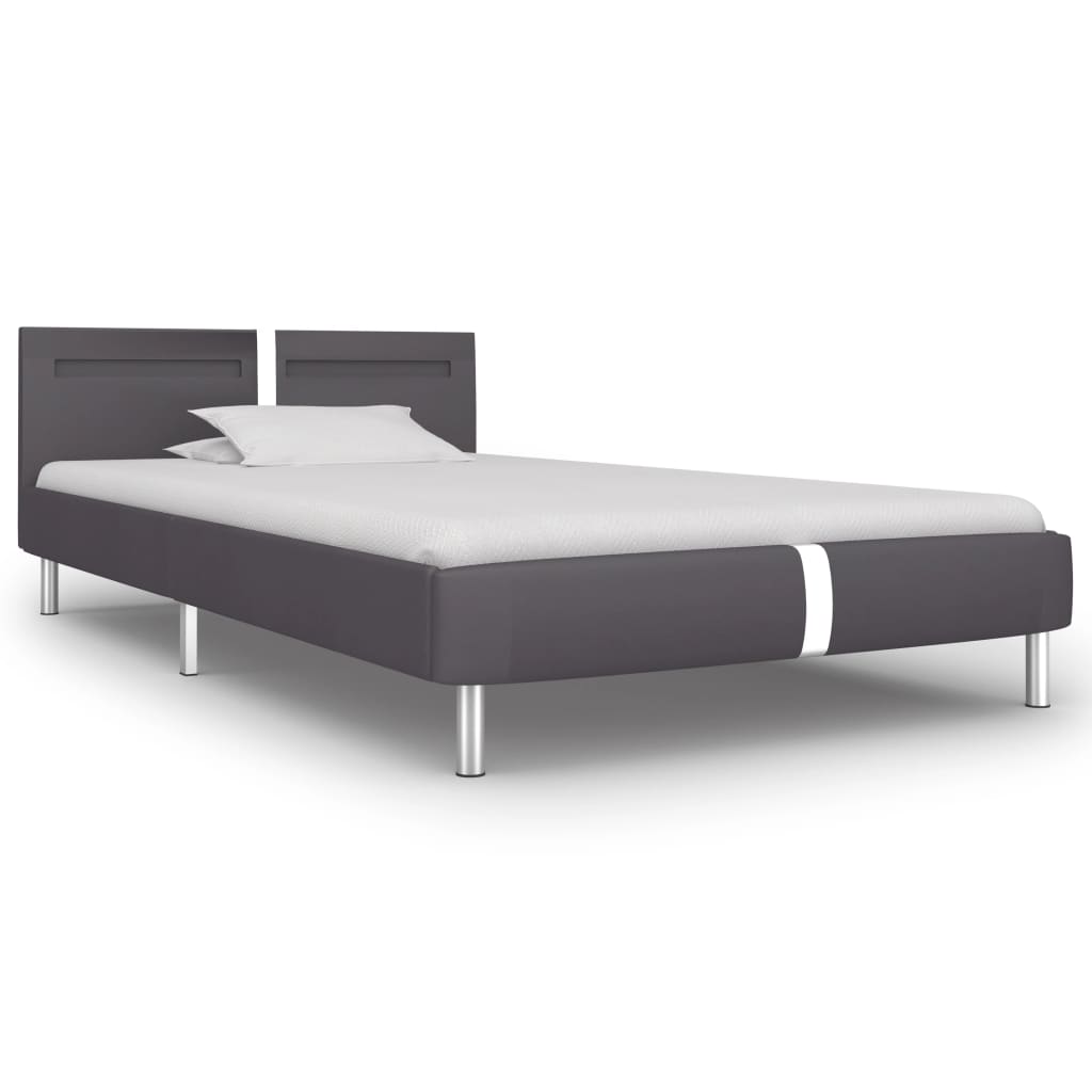 Estructura de cama con LED sin colchón cuero gris 90x200 cm