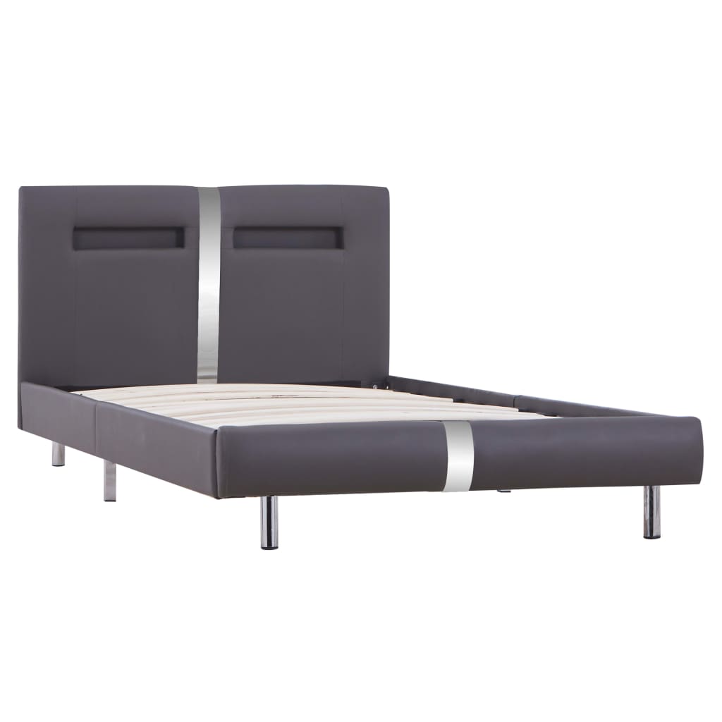 Estructura de cama con LED sin colchón cuero gris 90x200 cm