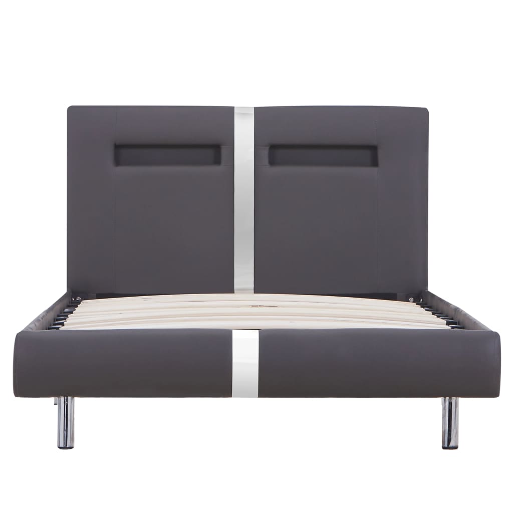 Estructura de cama con LED sin colchón cuero gris 90x200 cm