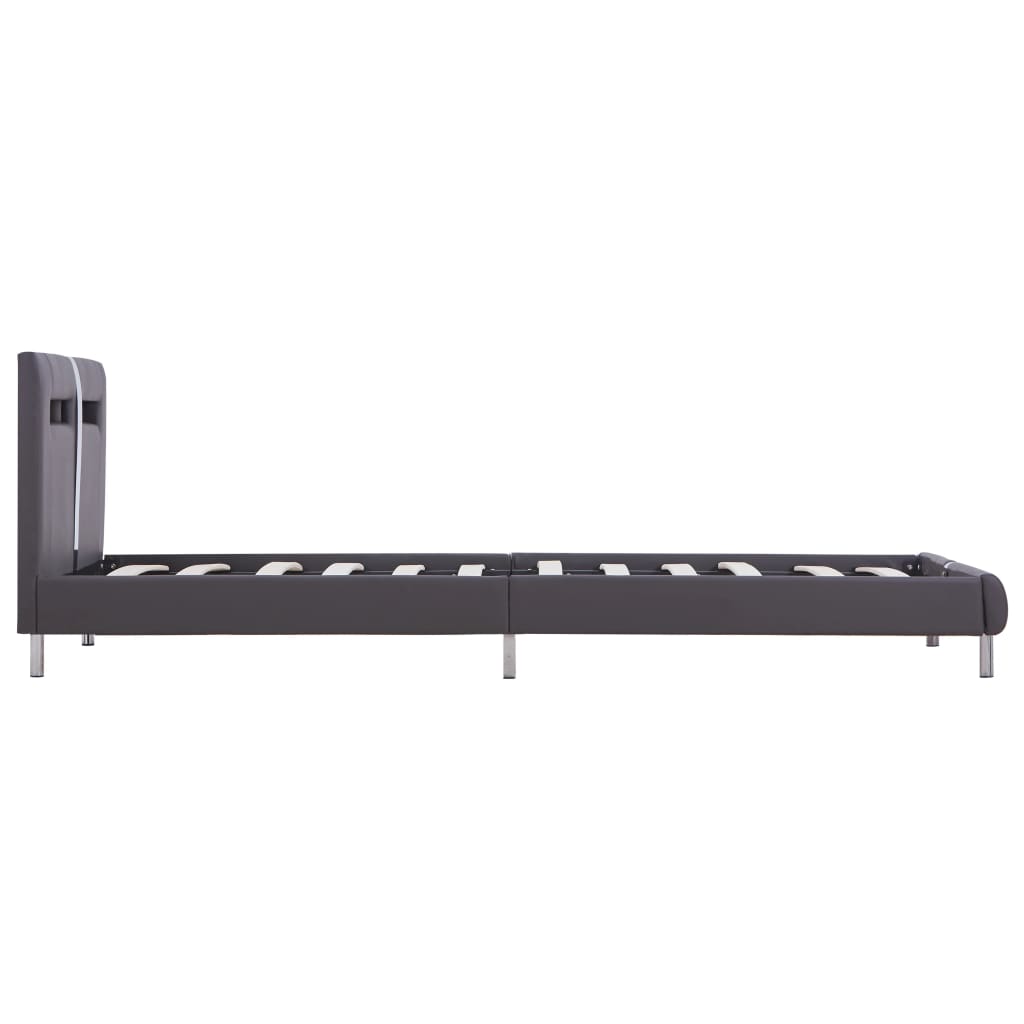 Estructura de cama con LED sin colchón cuero gris 90x200 cm