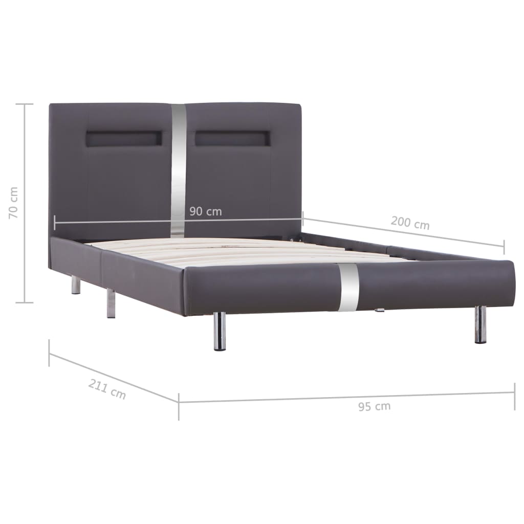 Estructura de cama con LED sin colchón cuero gris 90x200 cm