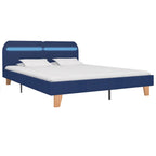 Estructura de cama con LED sin colchón tela azul 160x200 cm